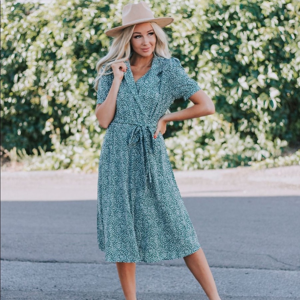 Green Collared Midi Wrap Dress